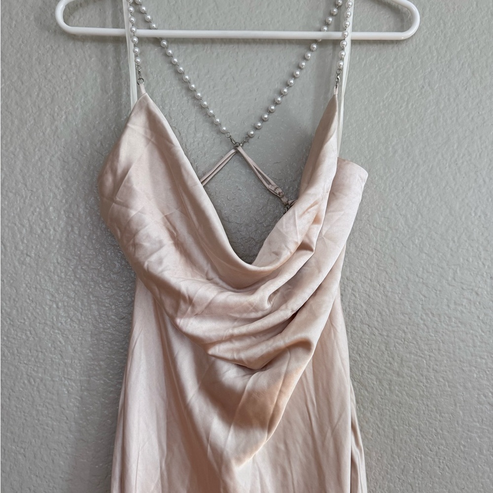 Selfie Leslie Danijela Cowl Neck Pearl Satin Maxi Dress Champagne - Picture 4 of 7